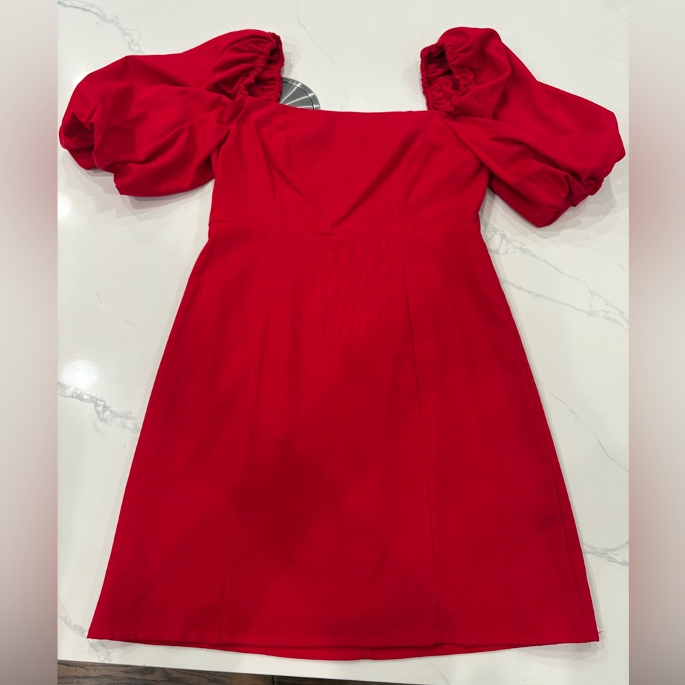 Cute Puffy Sleeve Red Dress